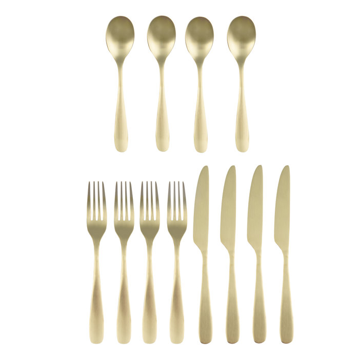 Everly Quinn Marcoux Stainless Steel Flatware Set of 12 & Reviews